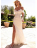 Ivory Satin Side Slit Elegant Wedding Dress